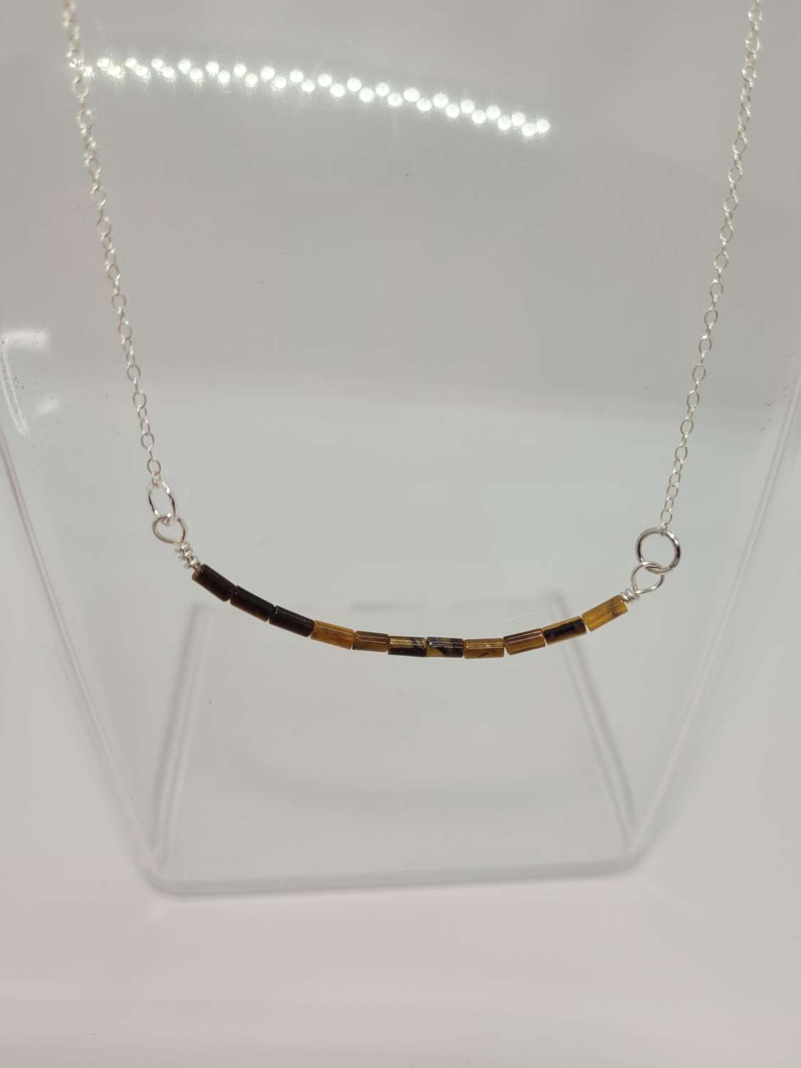 Tiger’s Eye Bar Necklace & Triangle Earrings – Sterling Silver Set Tiger’s Eye Bar Necklace & Triangle Earrings – Sterling Silver Set