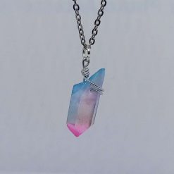 Blue and Pink Raw Crystal Quartz, Pendant Necklace