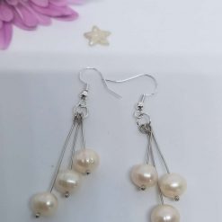 Handmade Freshwater Ivory Pearl 3 Drop Earrings
