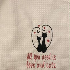 Personalised Embroidered Tea Towel Cats Design