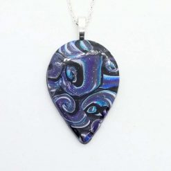 Swirly teardrop pendant in dramatic shades of blue, purple and black 1 Swirly teardrop pendant in dramatic shades of blue, purple and black 1