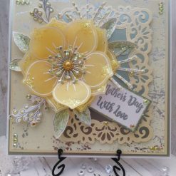 Luxury Handmade Mothers Day Card - Lemon & Lace with Large Wild Rose in vellum