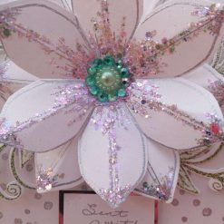 Luxury Handmade Birthday card - Pale Green, Silver and White Summer Bloom 'Sent with Love' sentiment 2
