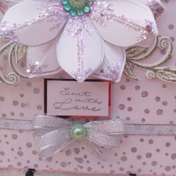 Luxury Handmade Birthday card - Pale Green, Silver and White Summer Bloom 'Sent with Love' sentiment 3