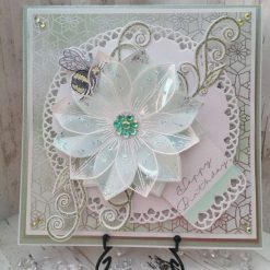 Luxury Handmade Birthday card - Pale Green and acetate summer bloom with Happy Birthday tag sentiment