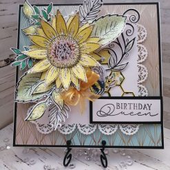 Luxury Handmade Birthday card - Birthday Queen Bee & large Sunflower