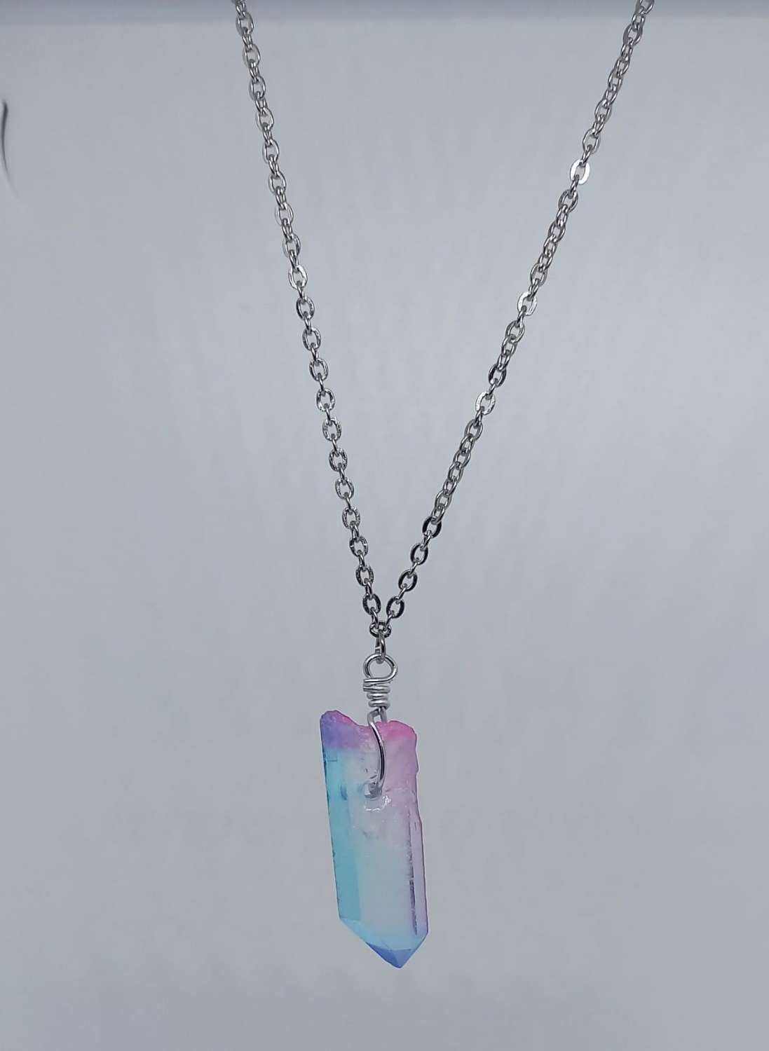 Blue and Pink Raw Crystal Quartz, Pendant Necklace Blue and Pink Raw Crystal Quartz, Pendant Necklace
