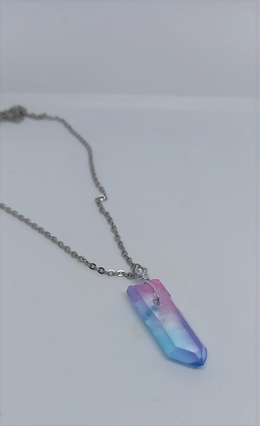 Blue and Pink Raw Crystal Quartz, Pendant Necklace Blue and Pink Raw Crystal Quartz, Pendant Necklace