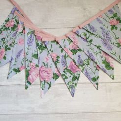Floral Bunting, Fabric Bunting, Floral Garland, Wall Decor, Garden Decor, Roses, Lavender, Garden Party, Summerhouse Decor, 10 Flags 2.5m