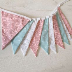 Blush Pink, Mint, White and Grey Bunting, Patterned Bunting, Nursery Bunting, Kids Bunting, Garland, Fabric Bunting, 100% Cotton Bunting, 10 Flags 2.5m