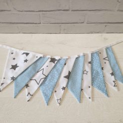 Blue, White & Grey Bunting, Star Bunting, Patterned Bunting, Nursery Bunting, Kids Bunting, Garland, Fabric Bunting, 100% Cotton Bunting, 10 Flags 2.5m