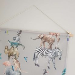 Safari Nursery Wall Hanging, Jungle Nursery Banner, Grey Fabric Wall Hanging, Nursery Decor, Baby Gift, Safari Decor, Jungle Decor, Banner Flag 13