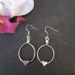 Silver Heart Dangle Earrings