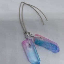 Blue and Pink Raw Crystal Quartz Earring
