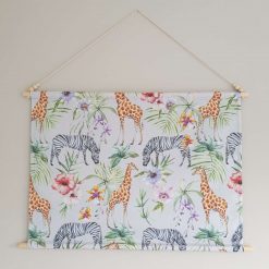 Safari Nursery Wall Hanging, Jungle Nursery Banner, Dove Grey Fabric Wall Hanging, Nursery Decor, Baby Gift, Safari Decor, Jungle Decor, Banner Flag