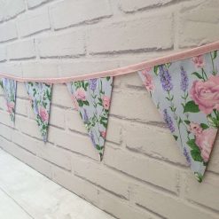 Floral Bunting, Fabric Bunting, Floral Garland, Wall Decor, Garden Decor, Roses, Lavender, Garden Party, Summerhouse Decor, 10 Flags 2.5m 7