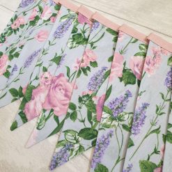Floral Bunting, Fabric Bunting, Floral Garland, Wall Decor, Garden Decor, Roses, Lavender, Garden Party, Summerhouse Decor, 10 Flags 2.5m 4