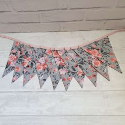 Pink Floral Bunting, Floral and Dot Bunting, Pink Bunting, Floral Garland, Fabric Bunting, Flower Bunting, Party Bunting, 10 flags 2.5m long
