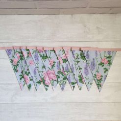 Floral Bunting, Fabric Bunting, Floral Garland, Wall Decor, Garden Decor, Roses, Lavender, Garden Party, Summerhouse Decor, 10 Flags 2.5m 2