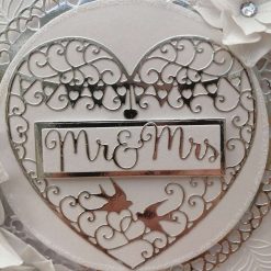 Luxury Handmade Wedding Card - White & Silver with lace heart inlay & Mr & Mrs sentiment, white flowers sprays 2 Luxury Handmade Wedding Card - White & Silver with lace heart inlay & Mr & Mrs sentiment, white flowers sprays 2