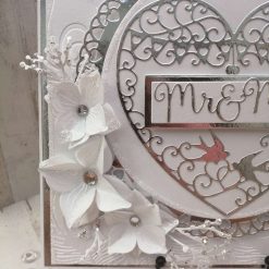 Luxury Handmade Wedding Card - White & Silver with lace heart inlay & Mr & Mrs sentiment, white flowers sprays 3 Luxury Handmade Wedding Card - White & Silver with lace heart inlay & Mr & Mrs sentiment, white flowers sprays 3