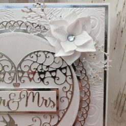 Luxury Handmade Wedding Card - White & Silver with lace heart inlay & Mr & Mrs sentiment, white flowers sprays 4 Luxury Handmade Wedding Card - White & Silver with lace heart inlay & Mr & Mrs sentiment, white flowers sprays 4