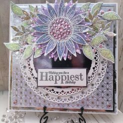 Luxury Handmade Birthday card - Lilac tones with Happiest Birthday sentiment & large sunflower