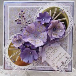 Luxury Handmade Birthday card - Lilac & Gold 'Just to Say - Happy Birthday' sentiment & spray of flowers