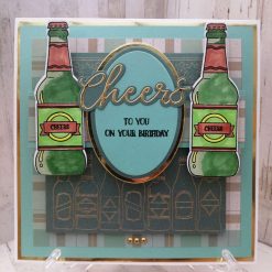Luxury Handmade card - Green & Gold Men's 'Cheers to you on your Birthday' embossed bottle background & double beers