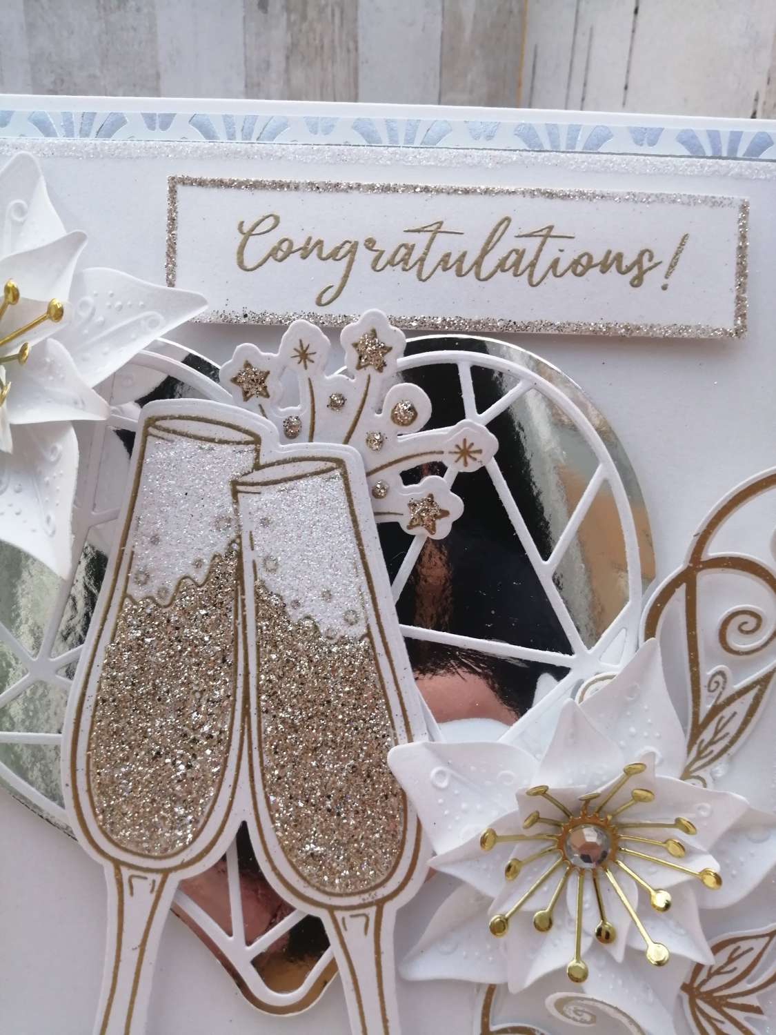Luxury Handmade Card White, Gold & Silver Congratulations, double