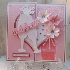 Luxury Handmade Birthday card - Celebrate 'It's your birthday' Rose Quartz, pink & white with heart & glass flutes 1