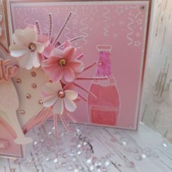 Luxury Handmade Birthday card - Celebrate 'It's your birthday' Rose Quartz, pink & white with heart & glass flutes 3