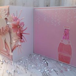 Luxury Handmade Birthday card - Celebrate 'It's your birthday' Rose Quartz, pink & white with heart & glass flutes 4