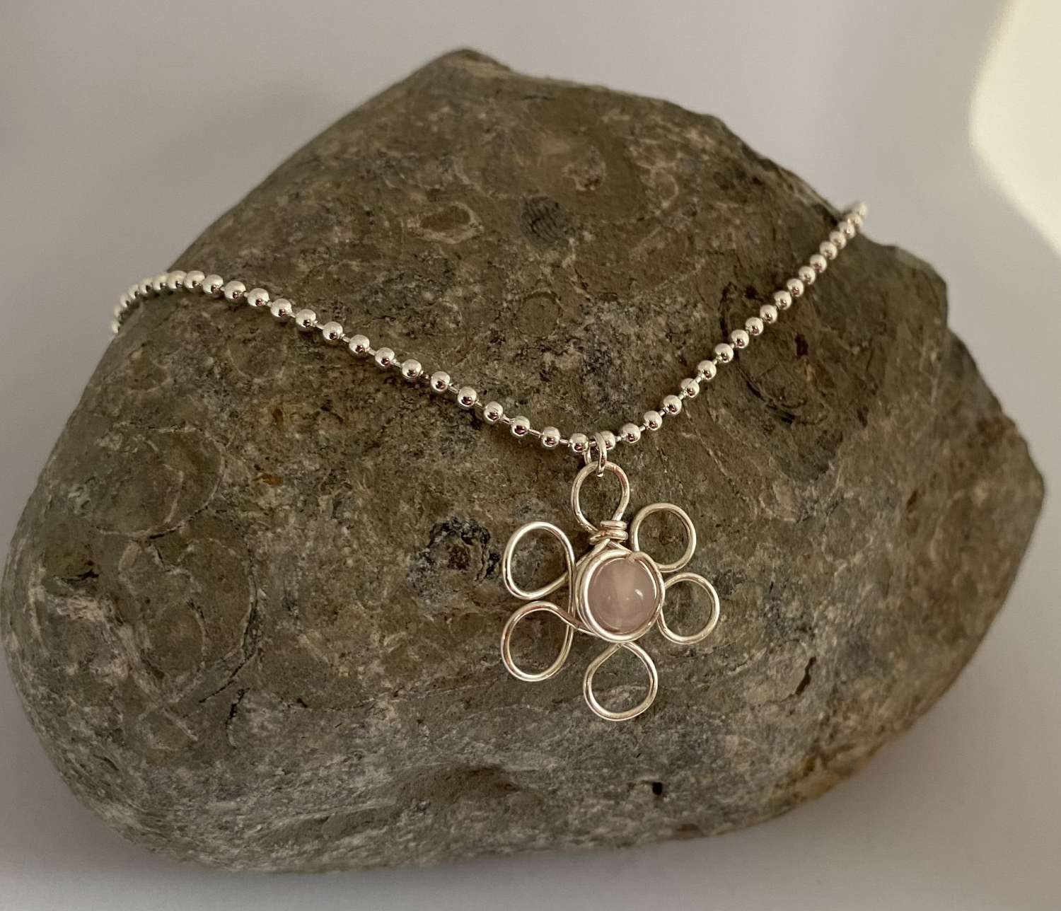 Rose Quartz Flower Necklace Rose Quartz Flower Necklace