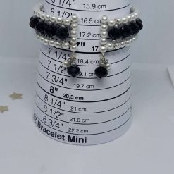 Glass Pearl, Black Crystal Rondelle, Cuff Bracelet. 2