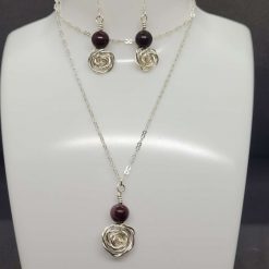 Rose and Garnet Necklace and earring set