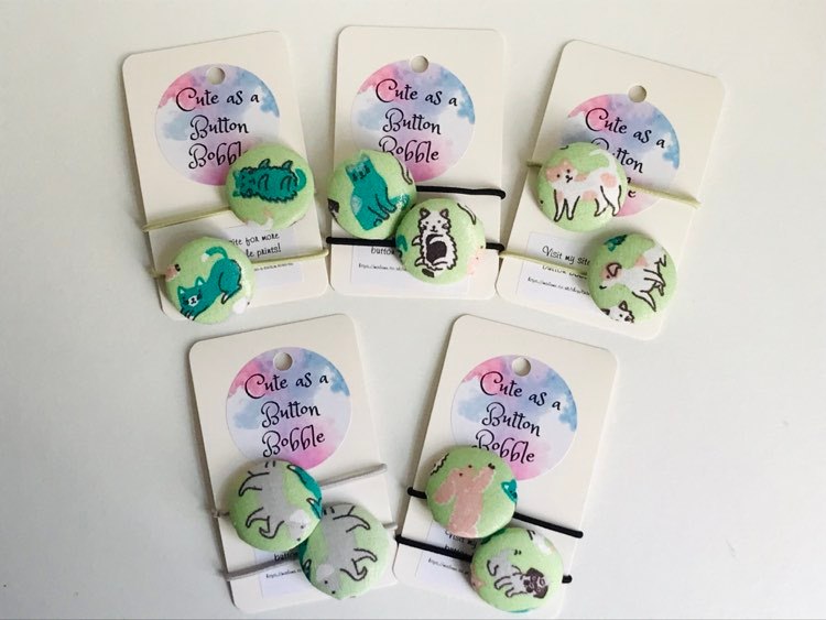 Handmade button bobble hair ties- dog & cat collection Handmade button bobble hair ties- dog & cat collection