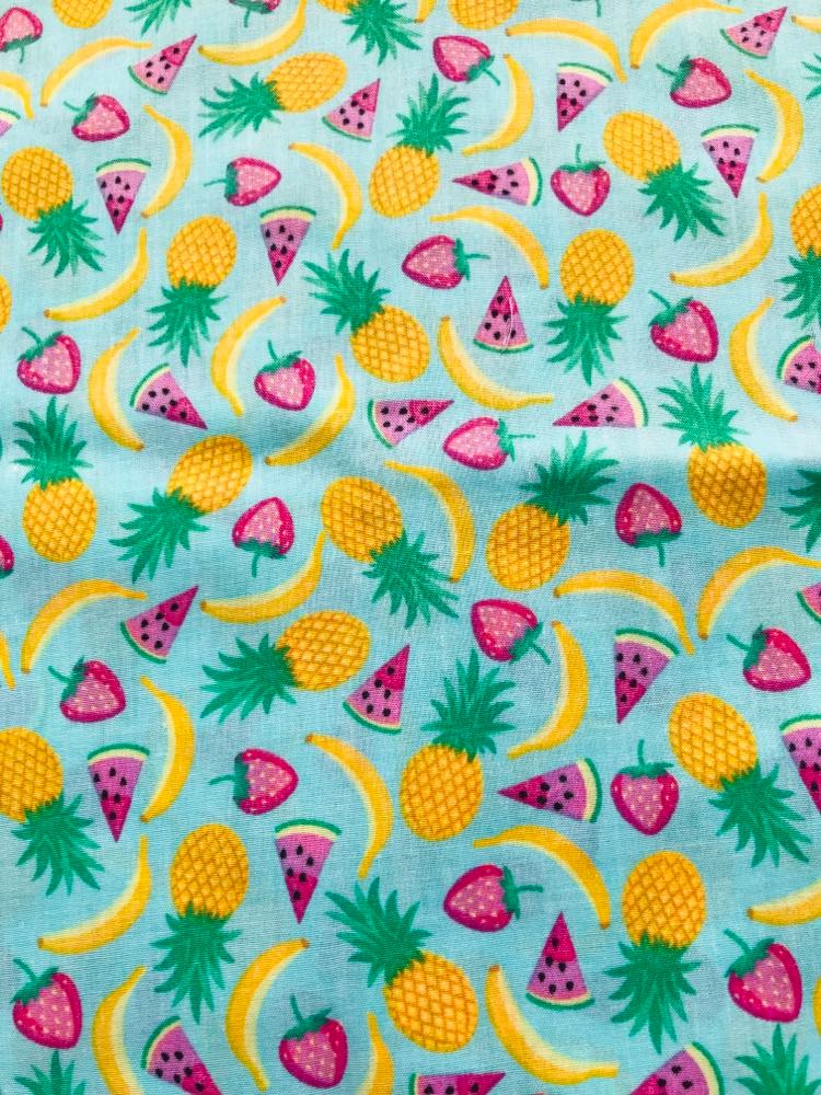 green trop Handmade tropical fruit print button bobbles - pink, green & white 4