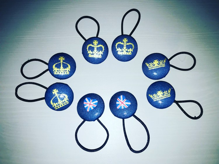 Handmade Queen's Jubilee crown & flag print button bobbles Handmade Queen's Jubilee crown & flag print button bobbles
