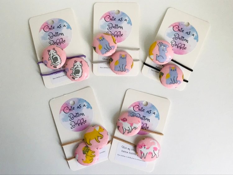 Handmade button bobble hair ties- dog & cat collection Handmade button bobble hair ties- dog & cat collection