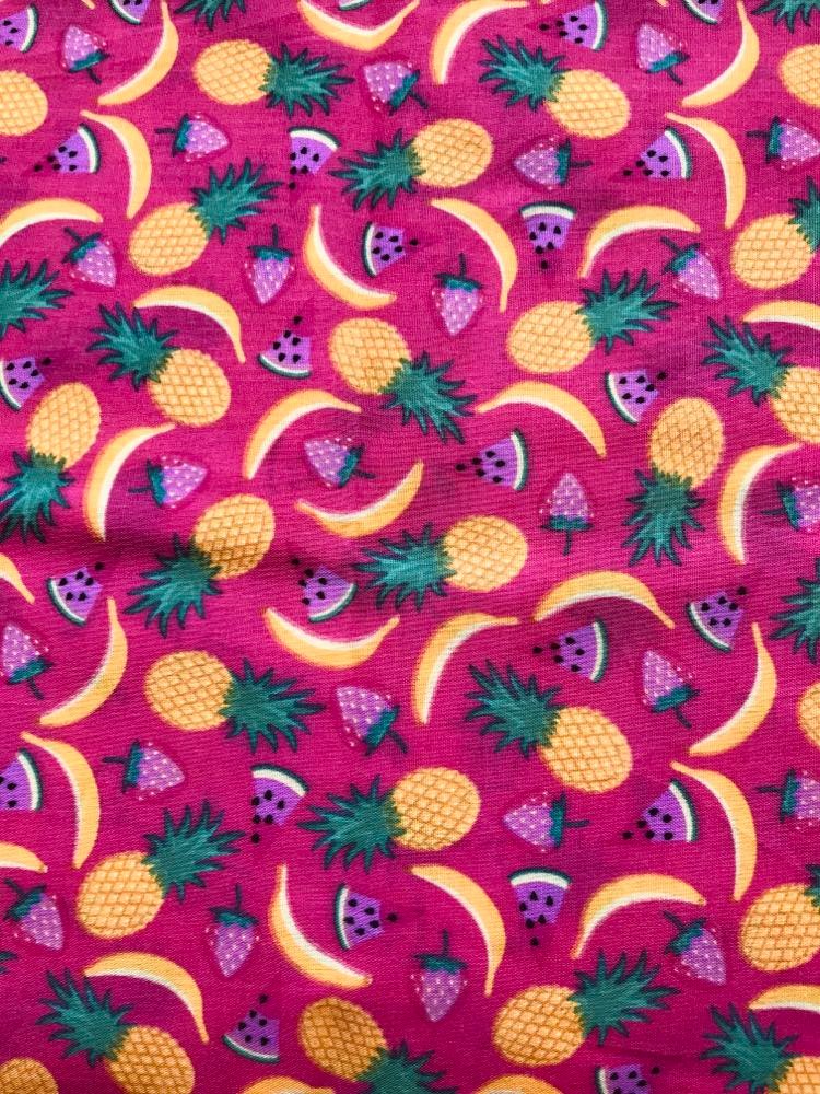 pink trpoical Handmade tropical fruit print button bobbles - pink, green & white 3