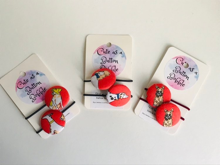 Handmade button bobble hair ties- dog & cat collection Handmade button bobble hair ties- dog & cat collection