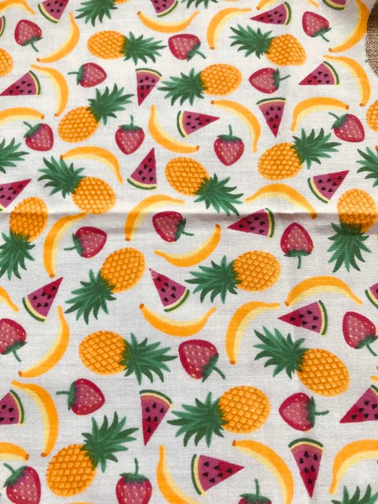 white trop Handmade tropical fruit print button bobbles - pink, green & white 2