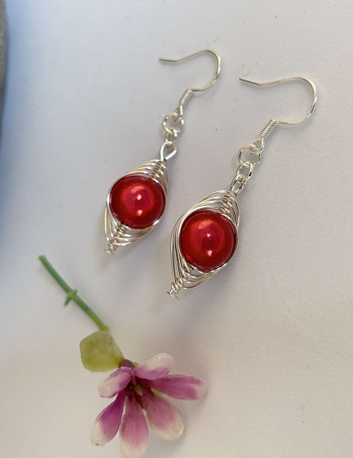 Red Herringbone Dangle Earrings Red Herringbone Dangle Earrings
