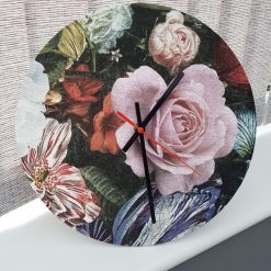Handmade Floral Circular Clock 30cms Black Pink Roses