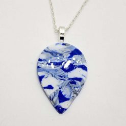 Bluebell blue, white and silver teardrop pendant