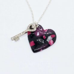 The key to my heart. handmade polymer clay heart pendant on black, pink and silver 3 The key to my heart. handmade polymer clay heart pendant on black, pink and silver 3