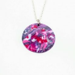Flowers - handmade polymer clay round pendant in marbled pinks and purples 1 Flowers - handmade polymer clay round pendant in marbled pinks and purples 1
