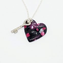 The key to my heart. handmade polymer clay heart pendant on black, pink and silver 1 The key to my heart. handmade polymer clay heart pendant on black, pink and silver 1