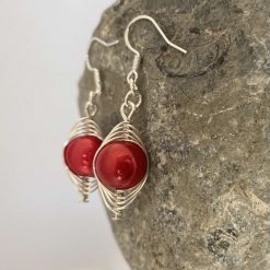 Red Herringbone Dangle Earrings 1 Red Herringbone Dangle Earrings 1